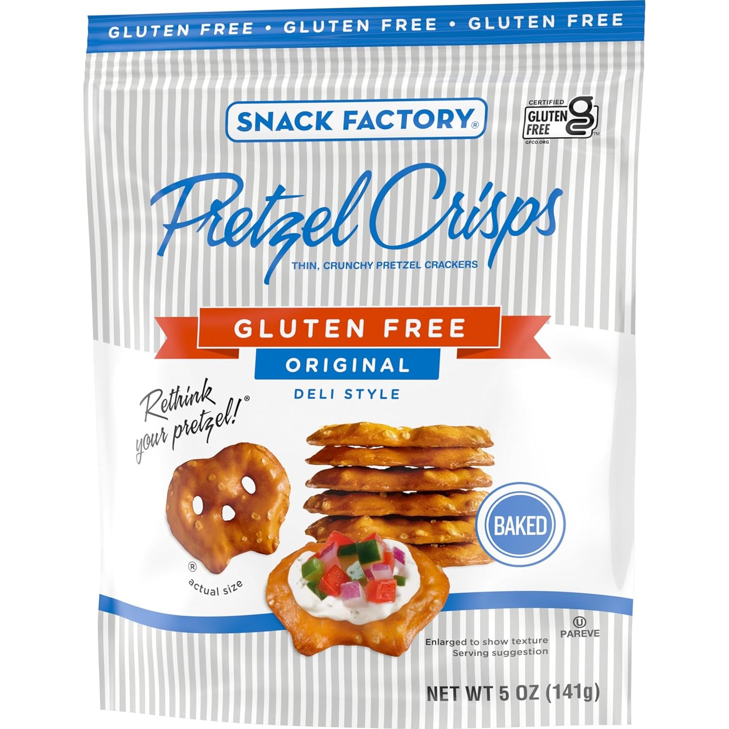 Snack Factory Pretzel Crisps Gluten Free – Travel-Friendly Resealable Bag for Hiking and Outdoor Snacking, Original 5 oz