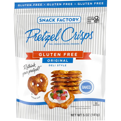 Snack Factory Pretzel Crisps Gluten Free – Travel-Friendly Resealable Bag for Hiking and Outdoor Snacking, Original 5 oz