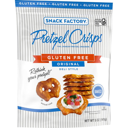 Snack Factory Pretzel Crisps Gluten Free – Travel-Friendly Resealable Bag for Hiking and Outdoor Snacking, Original 5 oz