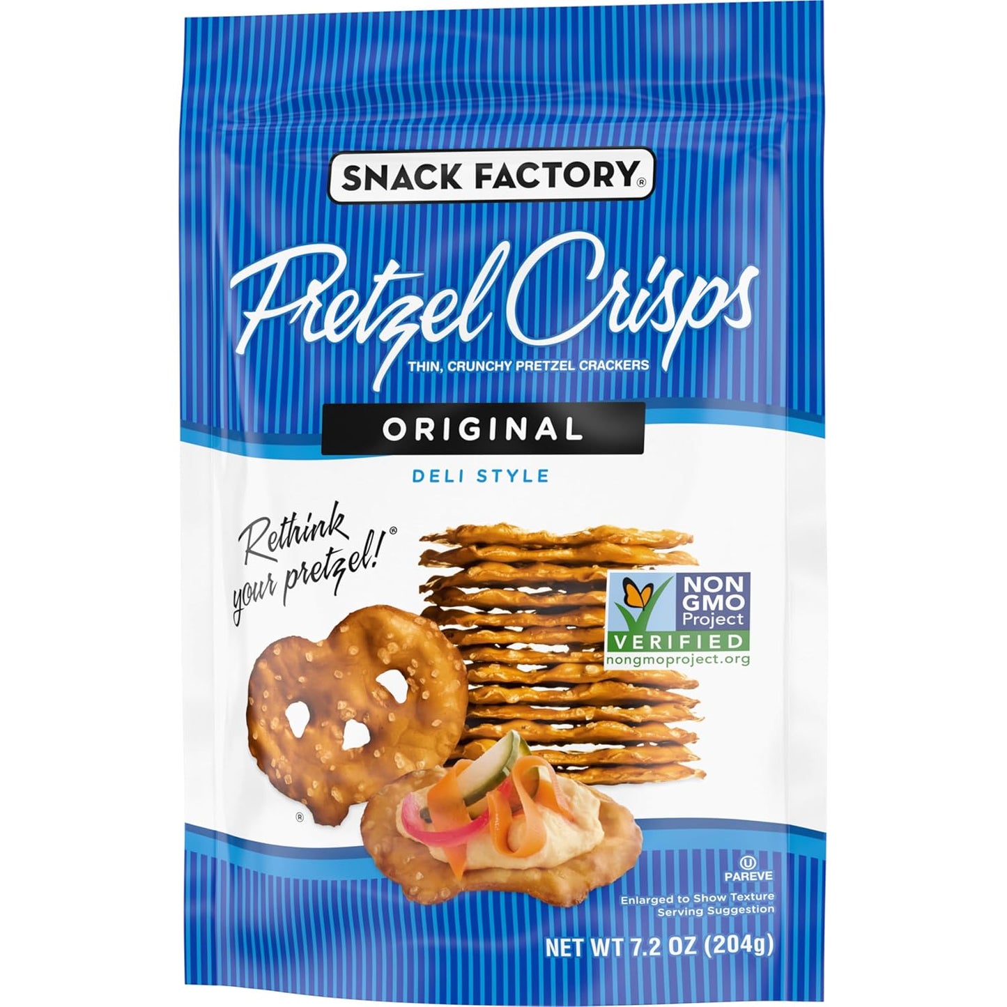 Snack Factory Pretzel Crisps – Guilt-Free Non-GMO Crunch for Self-Care Snack Breaks, Single Resealable Pouch