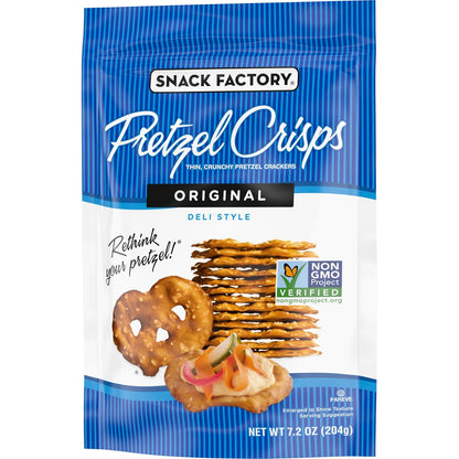 Snack Factory Pretzel Crisps – Guilt-Free Non-GMO Crunch for Self-Care Snack Breaks, Single Resealable Pouch