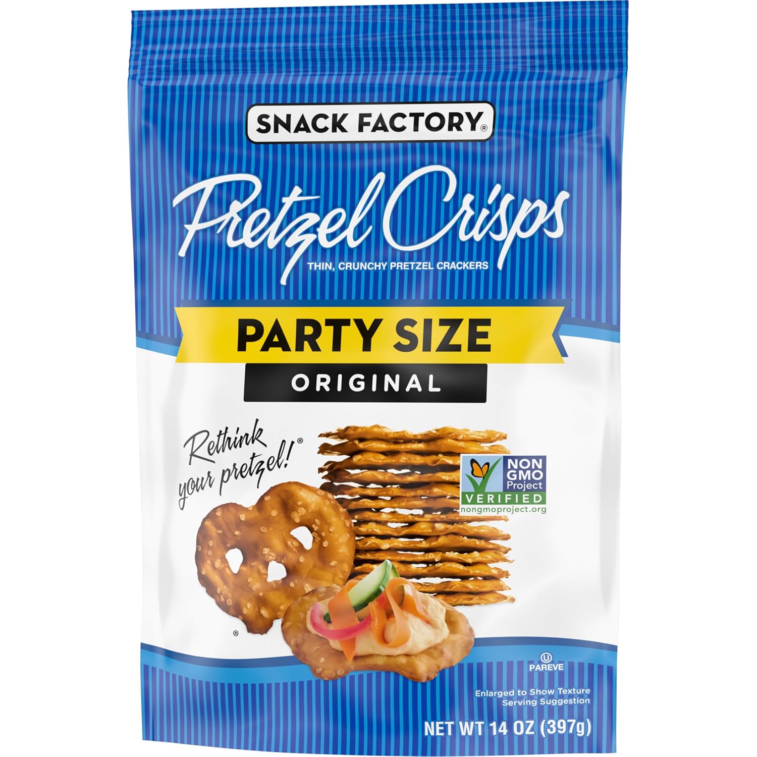 Snack Factory Pretzel Crisps Original Non-GMO 14 oz Baked Snack for Low Carb Lifestyles and Breakfast Topping