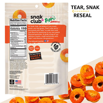 Snak Club Tajin Apple Rings Gummy Candy – Care Package Treat for College Students, Resealable Sweet-Spicy Gummy Bag, 11 oz