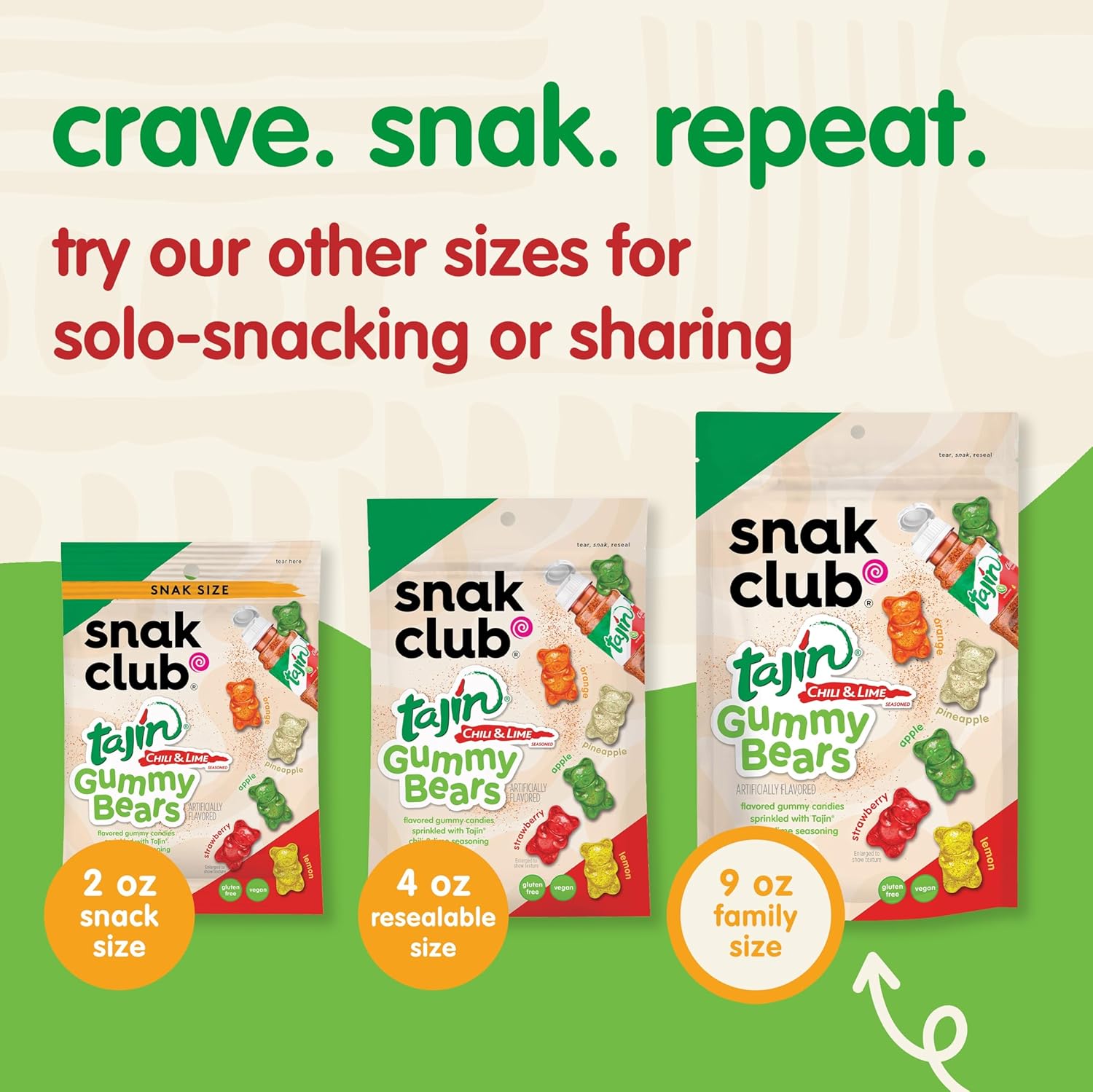 Snak Club Tajin Gummy Bears – Picnic and Park Snack, Single Serve Chili Lime Gummy Packs