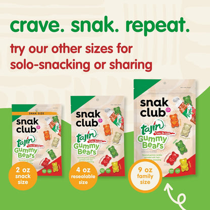 Snak Club Tajin Gummy Bears – Picnic and Park Snack, Single Serve Chili Lime Gummy Packs