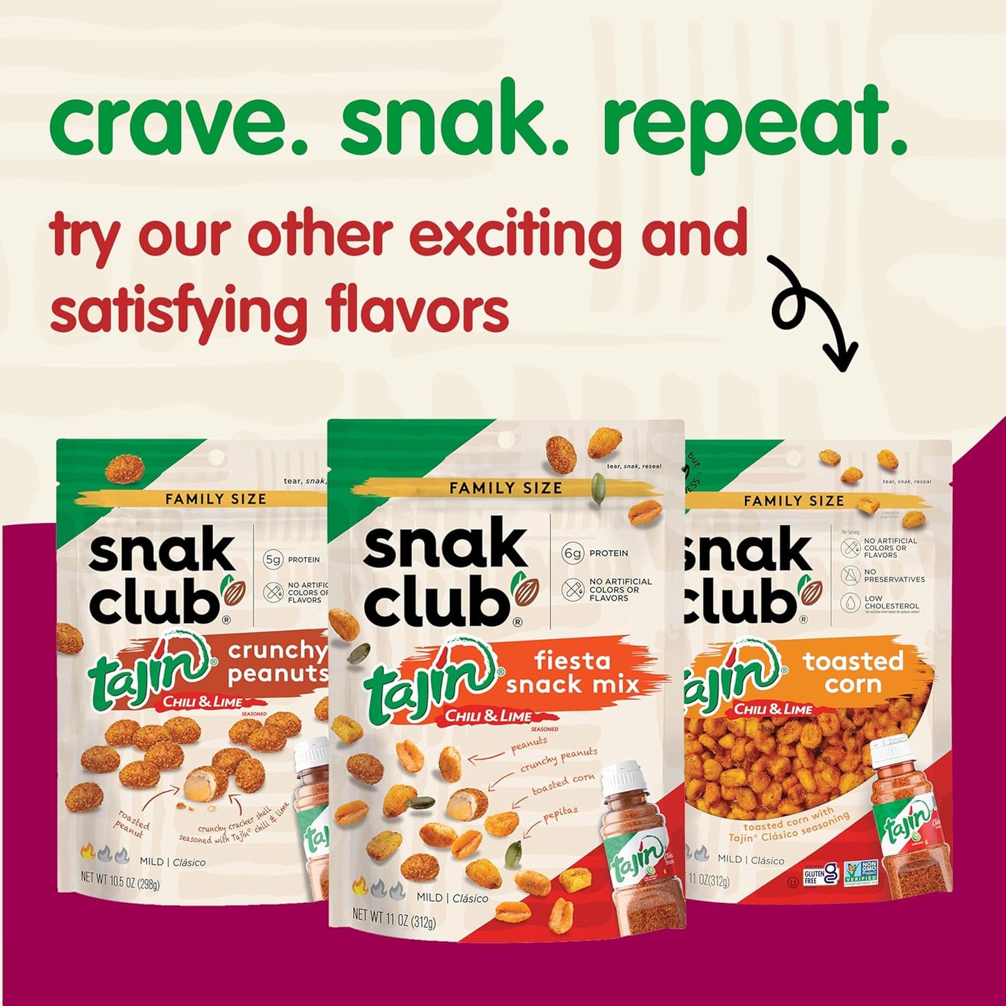 Snak Club Tajín Peanuts – Family Pantry Snack with Bold Flavor and Kid-Safe Mild Heat, Kosher, 12 oz