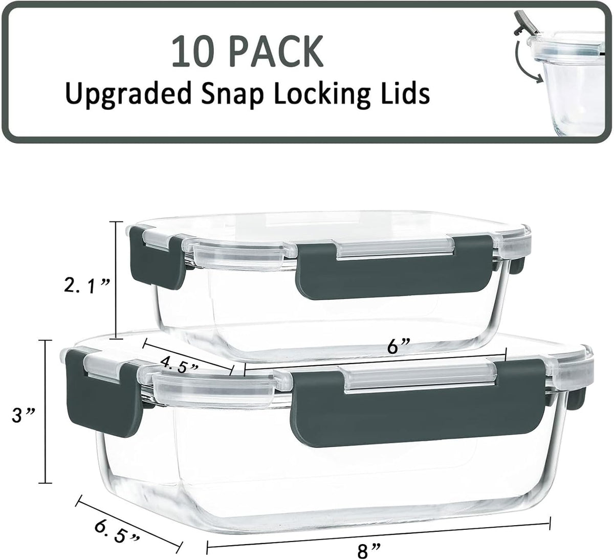 snap-lock lids with silicone seals rated airtight and leak-resistant