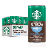 Starbucks Light Espresso & Cream Iced Coffee, 6.5 Fl Oz Cans (12 Pack) — Compact Espresso Drink for Airport, Train, and Hotel Stays