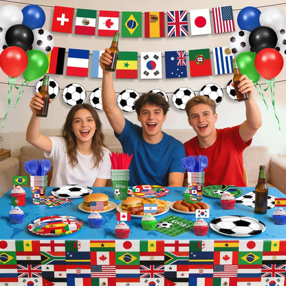 Soccer Party Starter Gift – Beautiful International Flag Design Tableware & Balloons