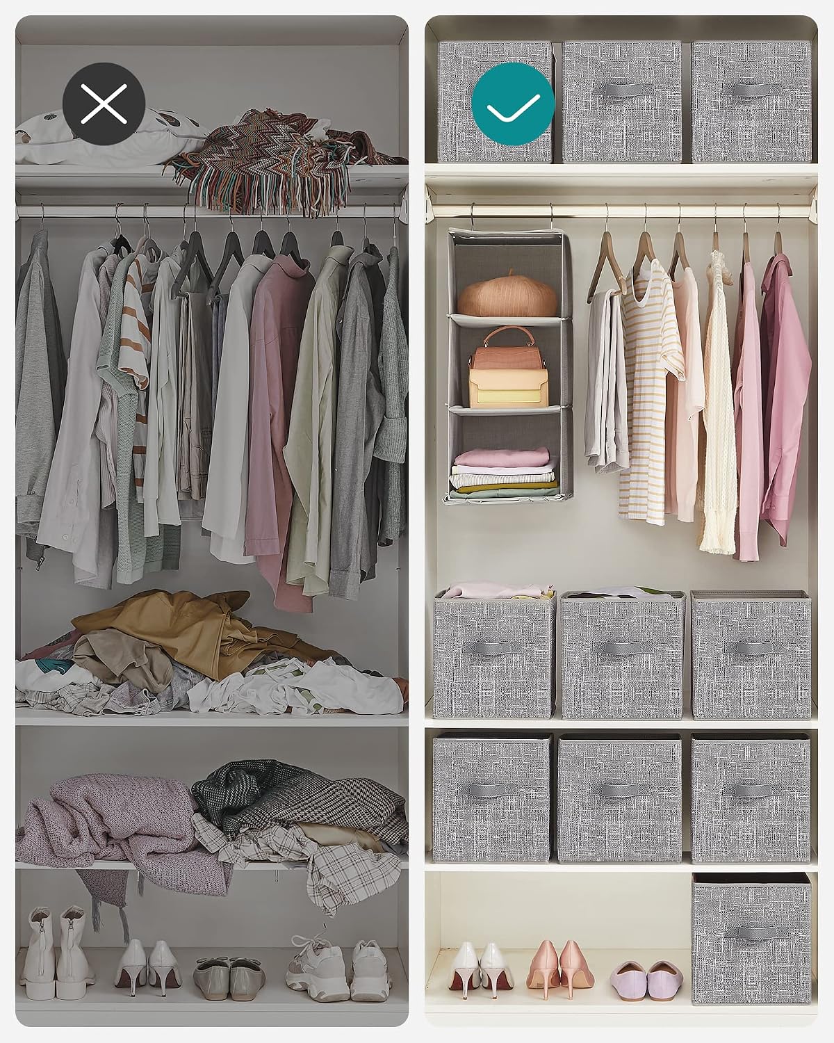 SONGMICS Fabric Storage Bins, Neutral Cube Organizers for Uncluttered Bedrooms and Calm Living Spaces