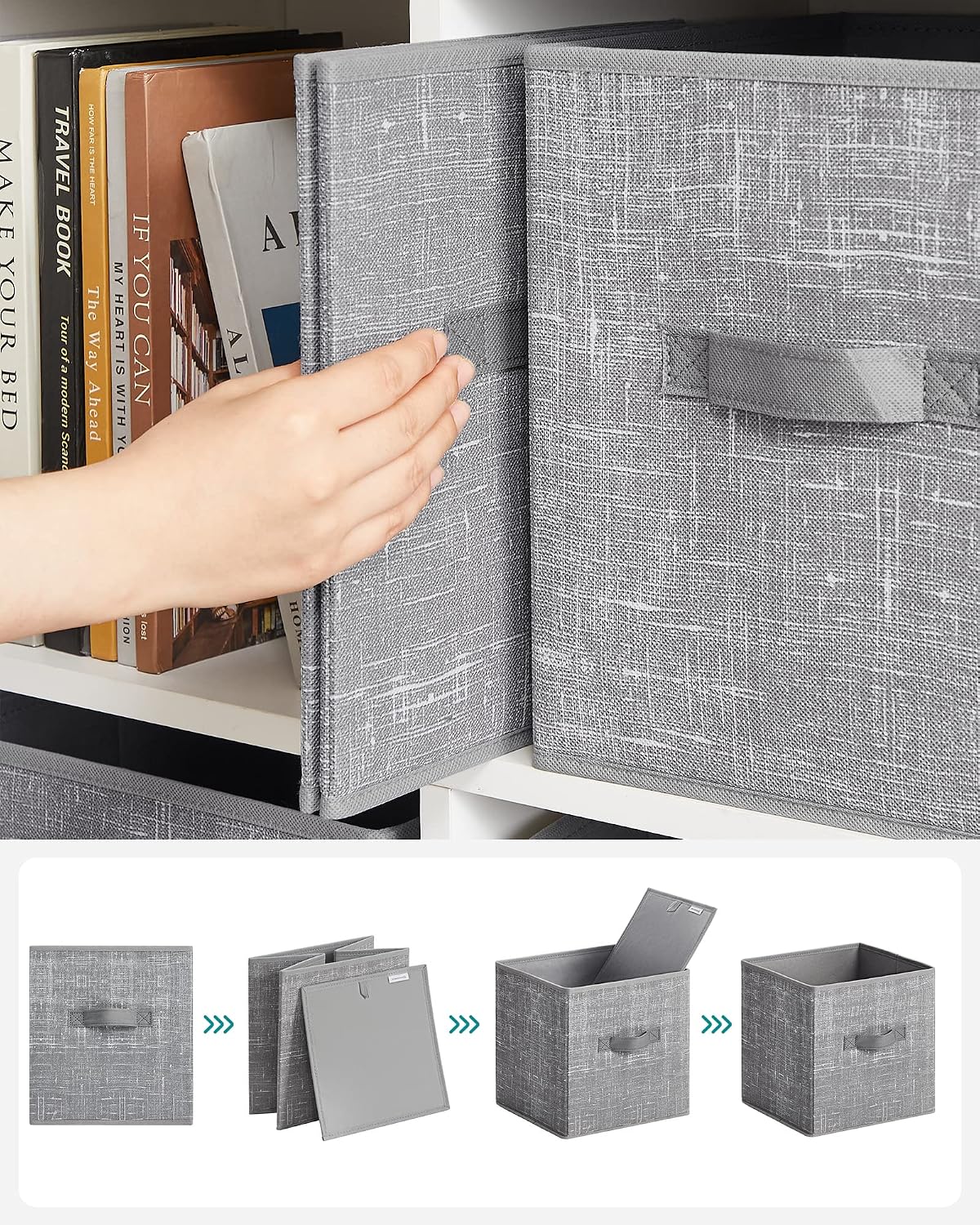 SONGMICS Fabric Storage Bins, Neutral Cube Organizers for Uncluttered Bedrooms and Calm Living Spaces