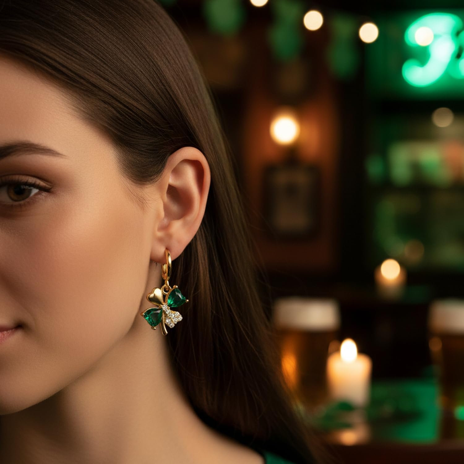 Soulow Green Clover Dangle Earrings – Ready-to-Give St. Paddy's Present for Friends, Housewarming Good Luck Hoop