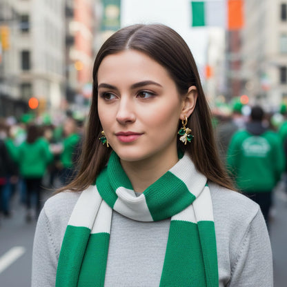 Soulow Green Clover Dangle Earrings – Ready-to-Give St. Paddy's Present for Friends, Housewarming Good Luck Hoop