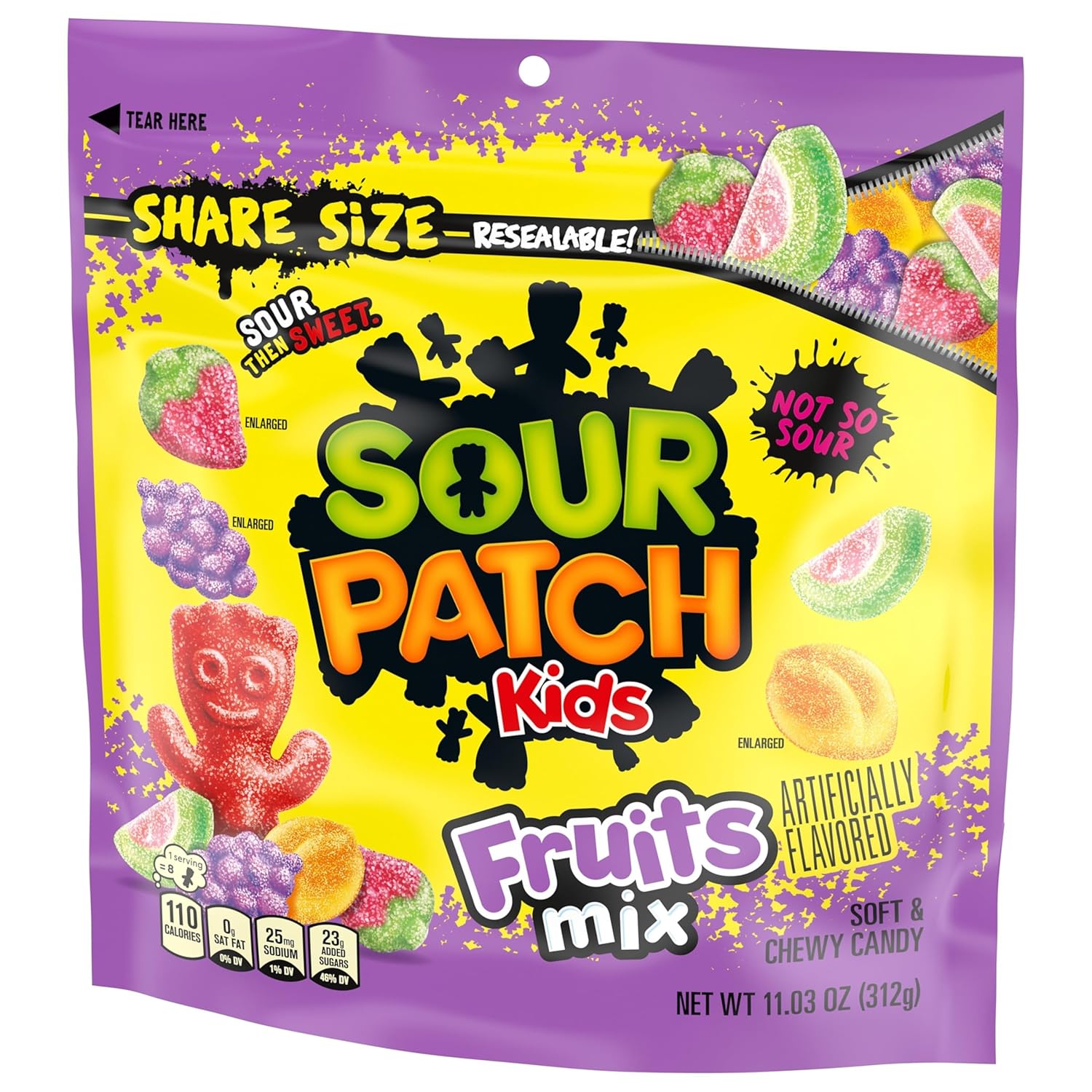 SOUR PATCH KIDS Assorted Fruit Gummies for Picnics, Beach Days, and Outdoor Gatherings, 11.03 oz