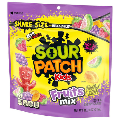 SOUR PATCH KIDS Assorted Fruit Gummies for Picnics, Beach Days, and Outdoor Gatherings, 11.03 oz