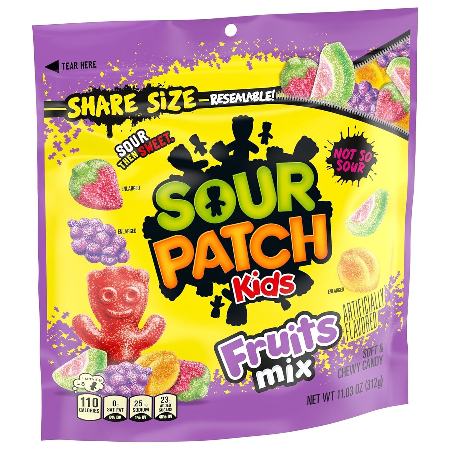 SOUR PATCH KIDS Assorted Fruit Gummies for Picnics, Beach Days, and Outdoor Gatherings, 11.03 oz