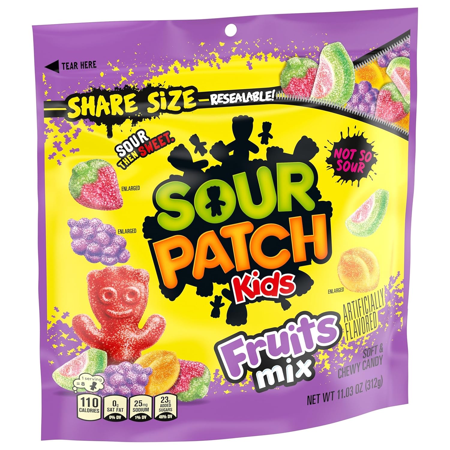SOUR PATCH KIDS Assorted Fruit Gummies for Picnics, Beach Days, and Outdoor Gatherings, 11.03 oz
