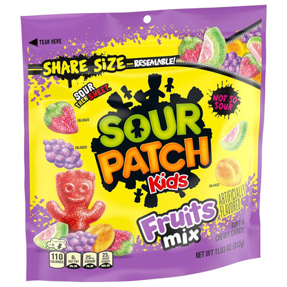 SOUR PATCH KIDS Assorted Fruit Gummies for Picnics, Beach Days, and Outdoor Gatherings, 11.03 oz