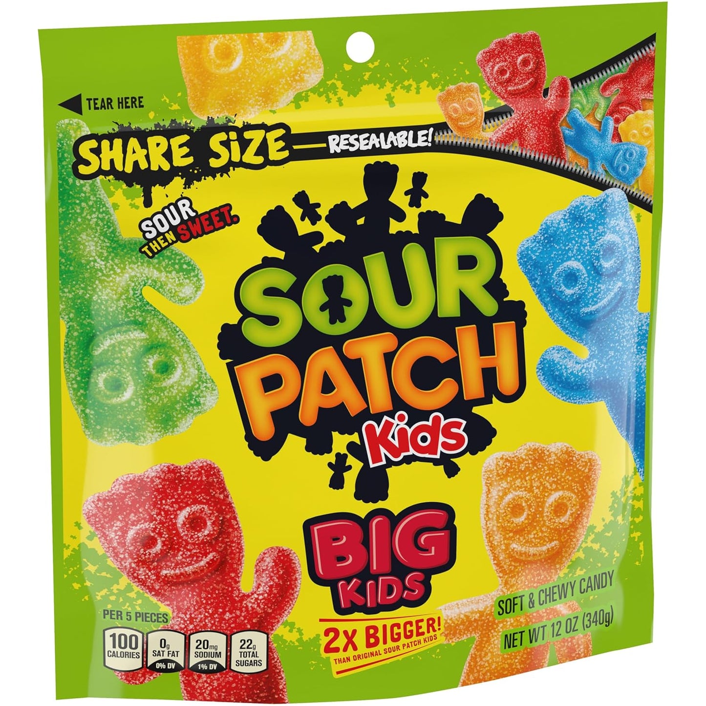 SOUR PATCH KIDS Big Kids Sour Gummy Candy for Picnics and Park Days, 12 oz Easy-Open Share Bag