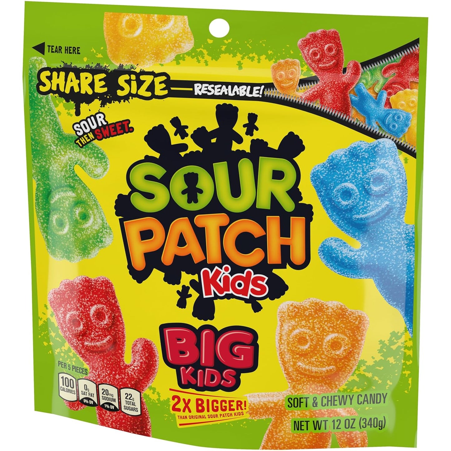 SOUR PATCH KIDS Big Kids Sour Gummy Candy for Picnics and Park Days, 12 oz Easy-Open Share Bag