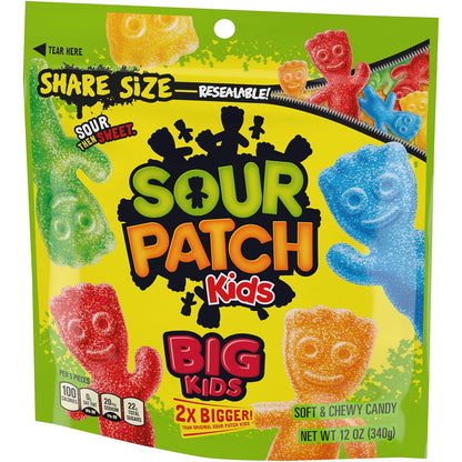SOUR PATCH KIDS Big Kids Sour Gummy Candy for Picnics and Park Days, 12 oz Easy-Open Share Bag