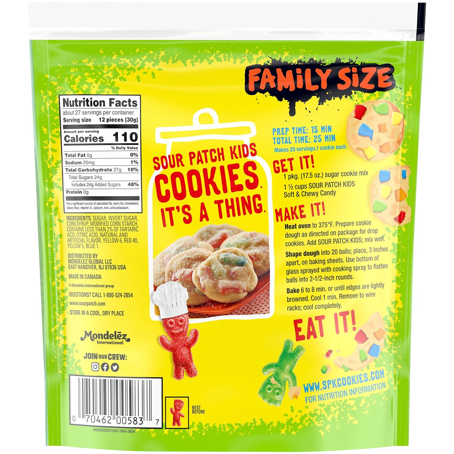 SOUR PATCH KIDS Fat-Free Chewy Assorted Candy, 1.8 lb Shareable Travel Bag for Tailgates, Beach Days, and Dorm Room Snacking