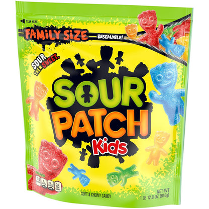 SOUR PATCH KIDS Fat-Free Chewy Assorted Candy, 1.8 lb Shareable Travel Bag for Tailgates, Beach Days, and Dorm Room Snacking