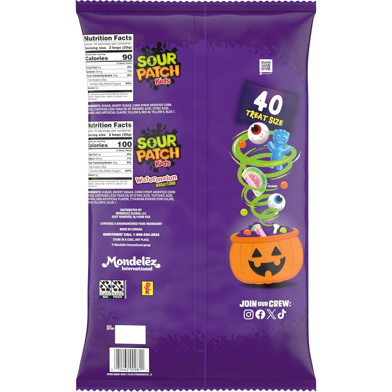 SOUR PATCH KIDS Halloween Variety Pack - 40 Individually Sealed Bags for Effortless One-Step Trick or Treat Handouts