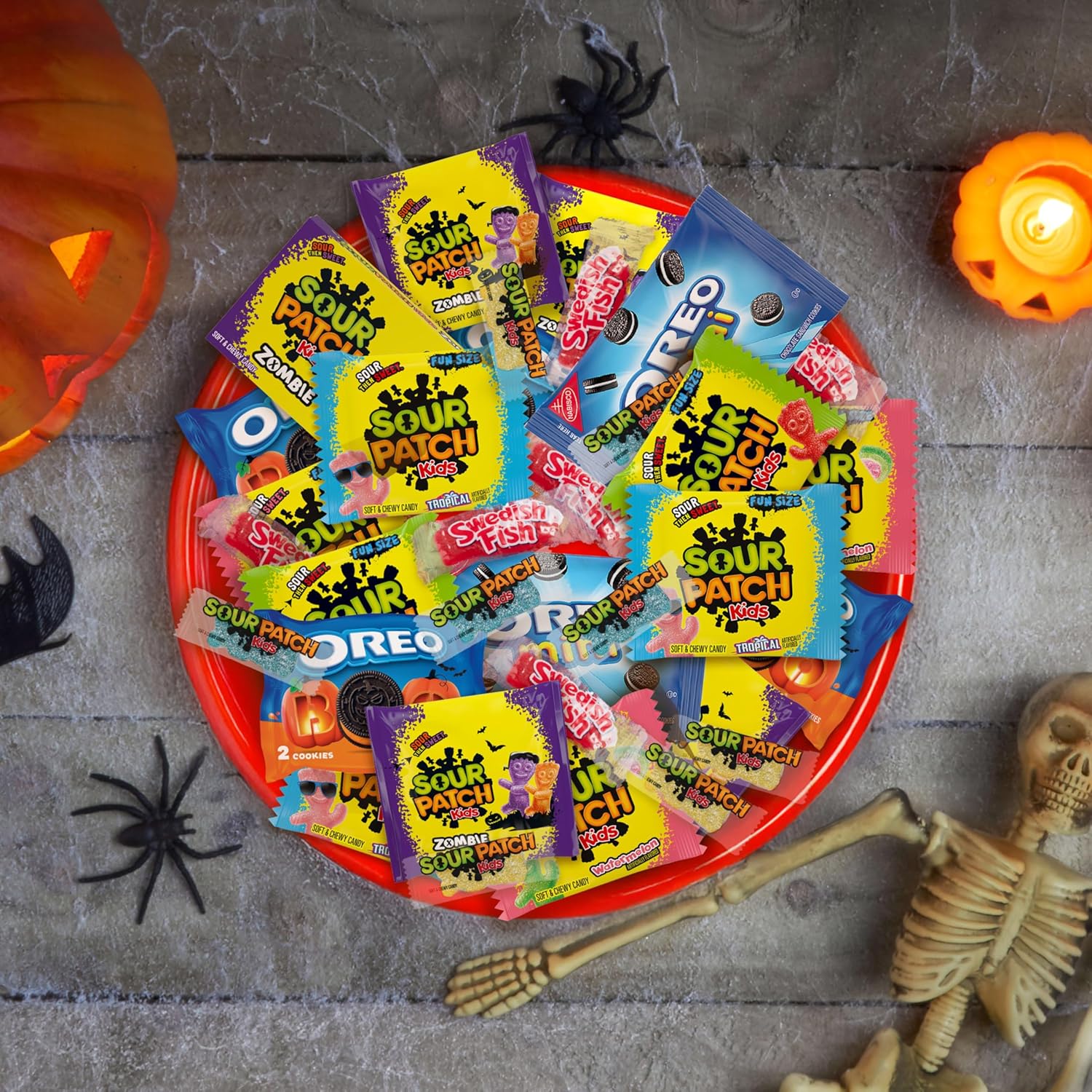SOUR PATCH KIDS Original, Tropical, Big Kids & SWEDISH FISH Candy – Decorative Bulk Pack for Halloween-Themed Bowls and Centerpieces