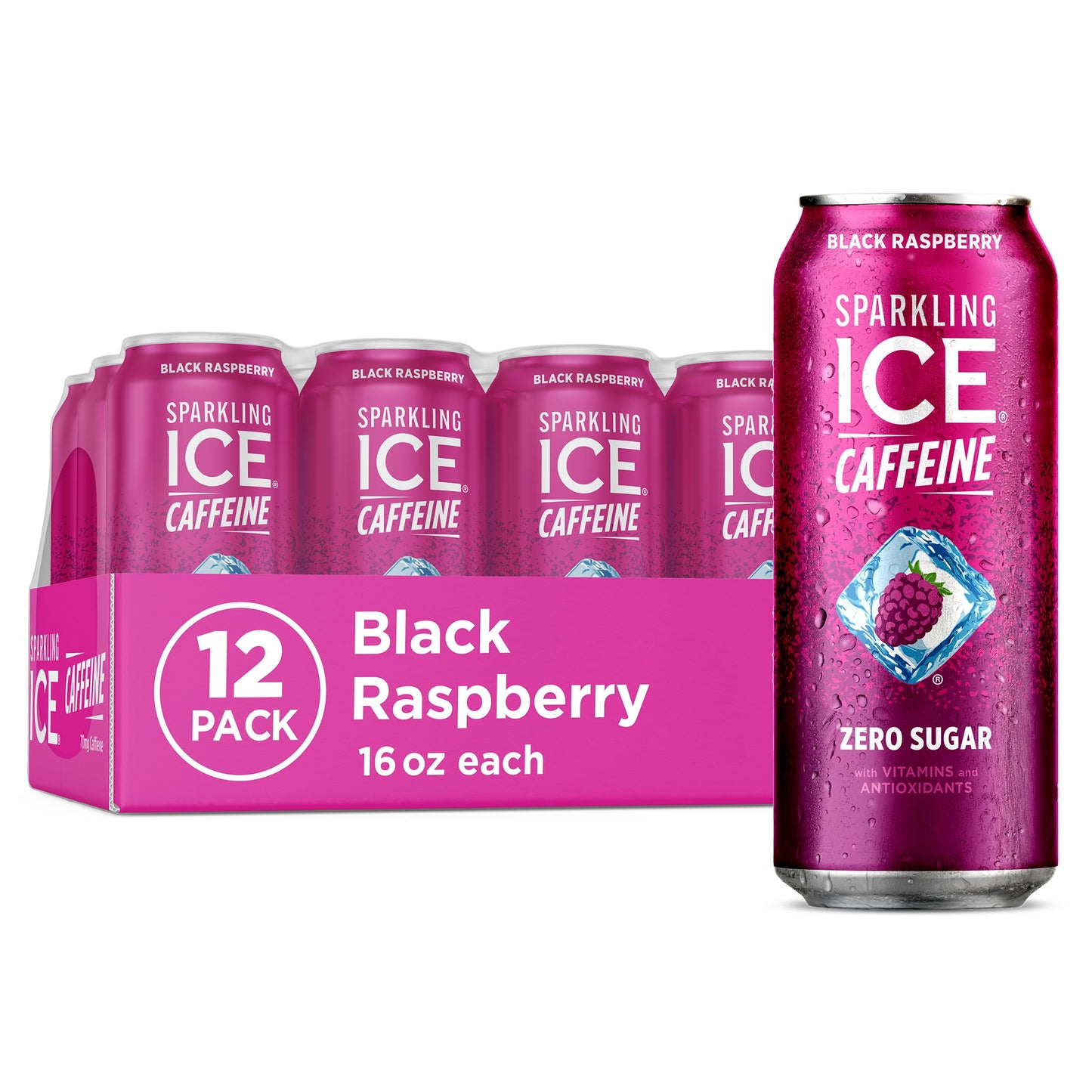 Sparkling Ice Caffeine Black Raspberry Sparkling Water Birthday Gift for Mom, Sugar Free Sparkling Water with Vitamins and Antioxidants
