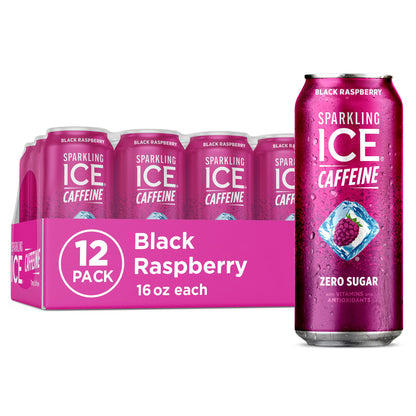 Sparkling Ice Caffeine Black Raspberry Sparkling Water Birthday Gift for Mom, Sugar Free Sparkling Water with Vitamins and Antioxidants