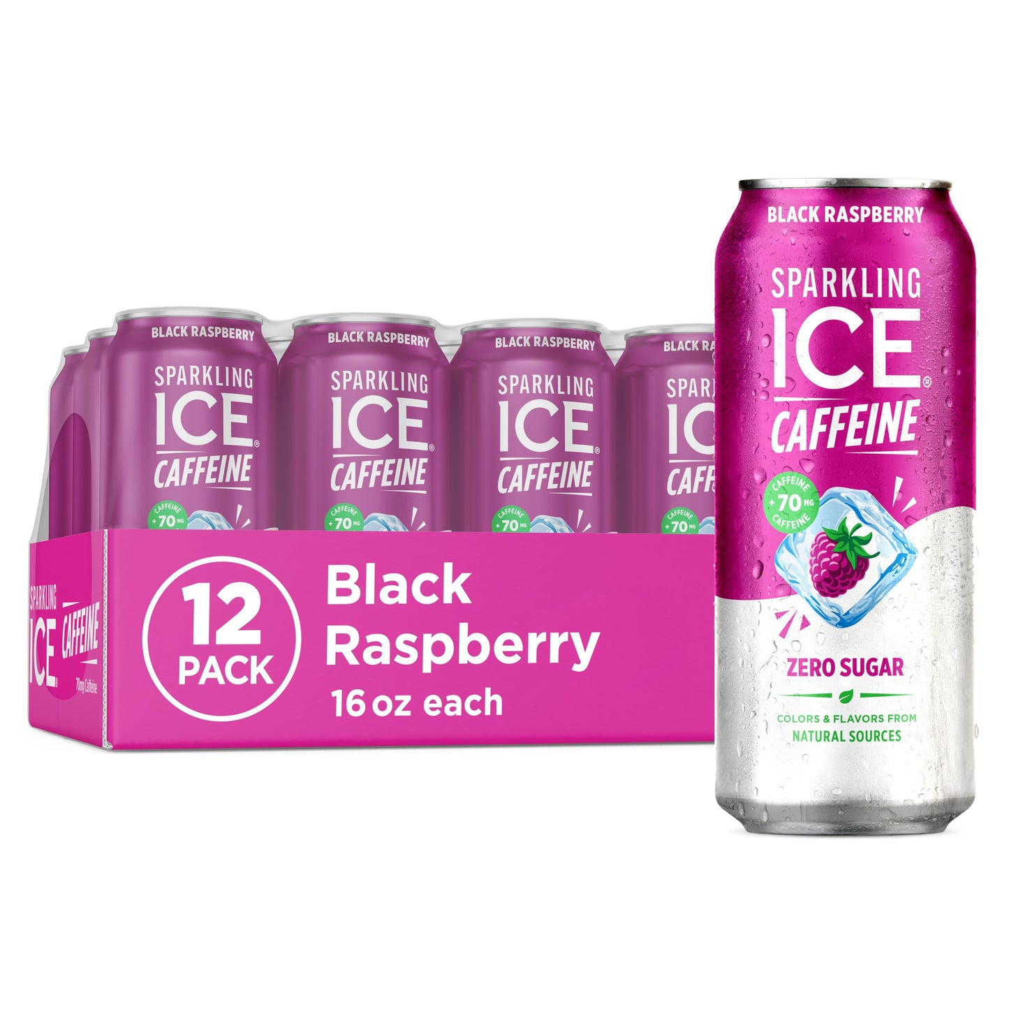 Sparkling Ice Caffeine Black Raspberry Sparkling Water Birthday Gift for Mom, Sugar Free Sparkling Water with Vitamins and Antioxidants
