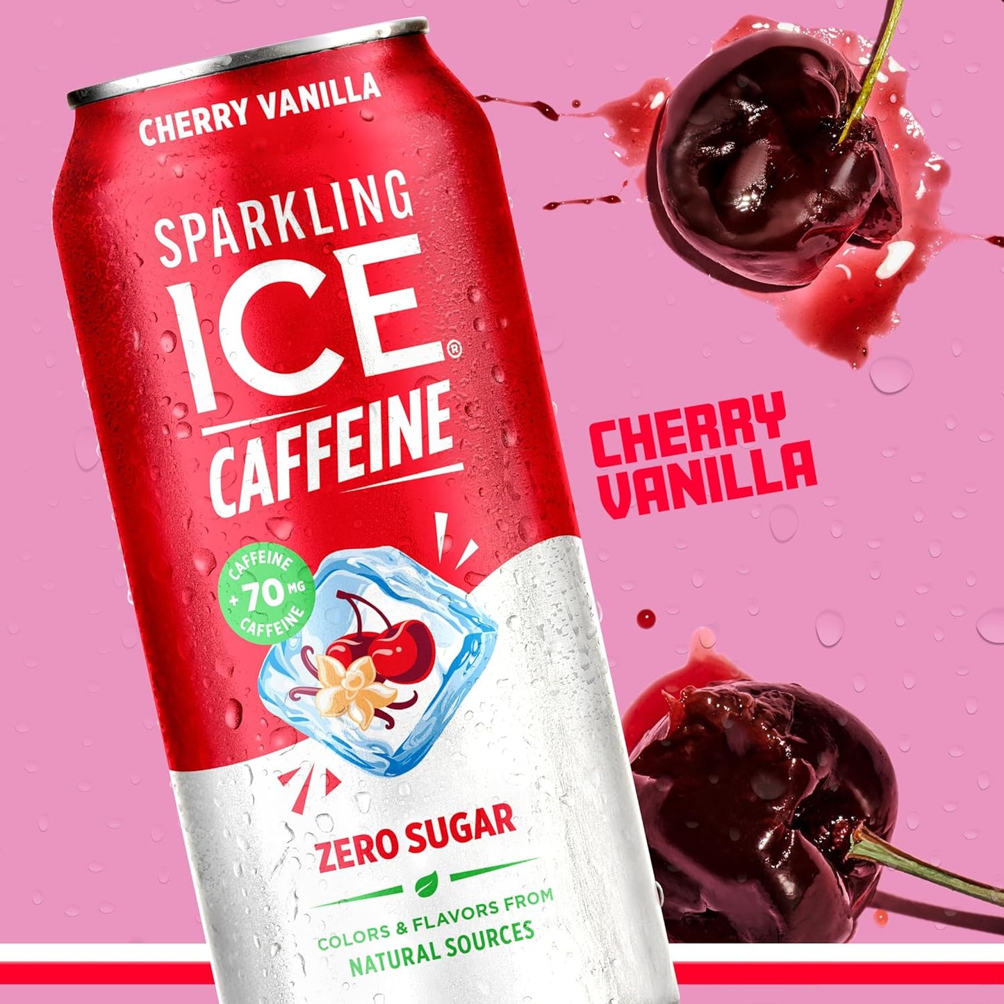 Sparkling Ice Caffeine Black Raspberry Sparkling Water for Calm Energy Lifestyle, Sugar Free Sparkling Drink for At-Home Mindful Moments