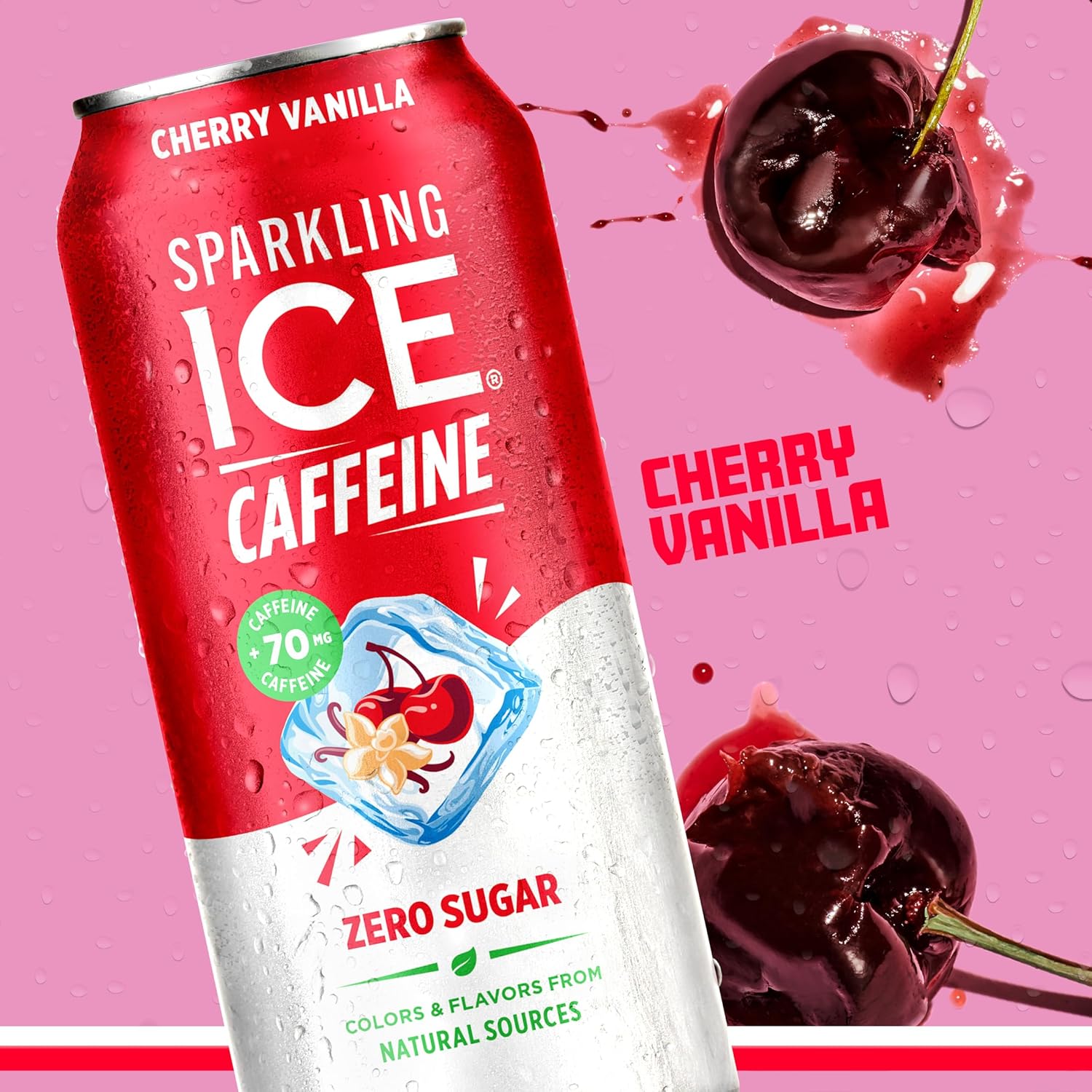Sparkling Ice Caffeine Black Raspberry Sparkling Water for Calm Energy Lifestyle, Sugar Free Sparkling Drink for At-Home Mindful Moments