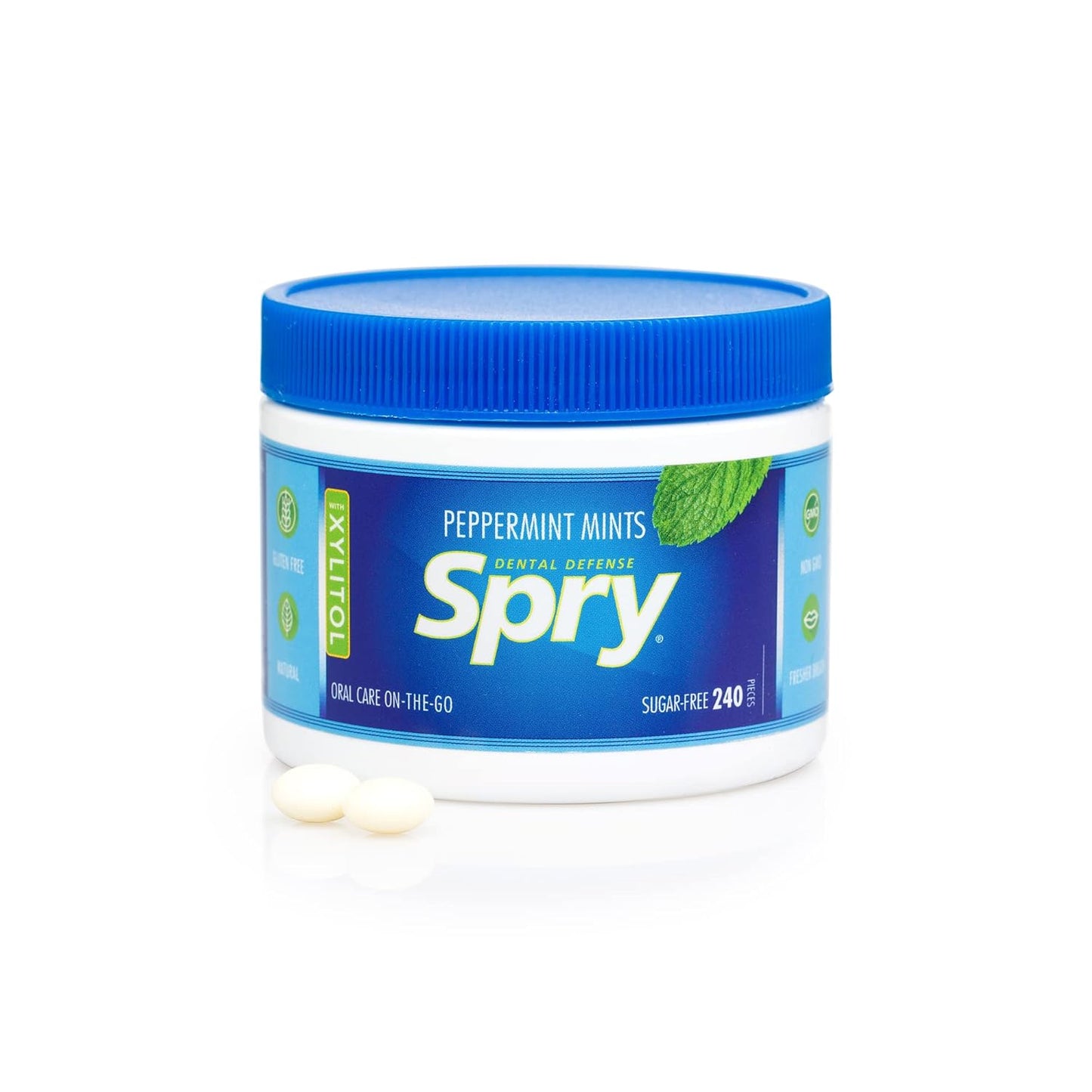 Spry Xylitol Peppermint Mints Sugar Free Candy - Long-Flight Dry Mouth Relief for Frequent Business Travelers, 45 Count