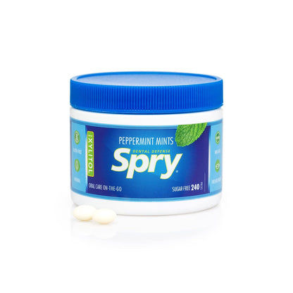 Spry Xylitol Peppermint Mints Sugar Free Candy - Long-Flight Dry Mouth Relief for Frequent Business Travelers, 45 Count