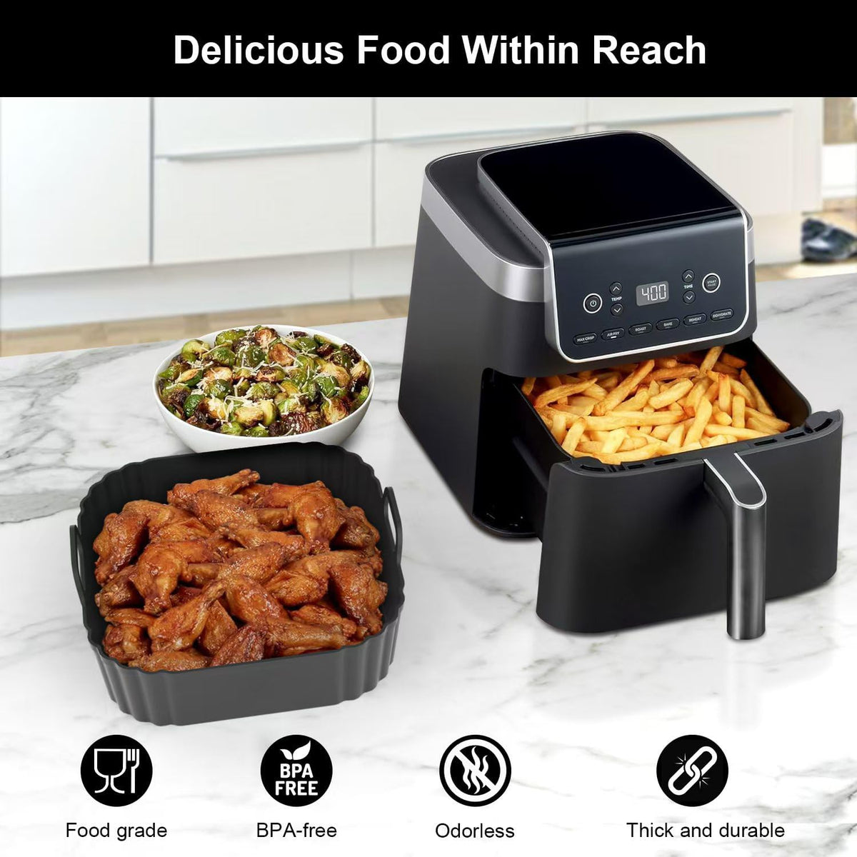 Square Silicone Air Fryer Liners for Newlyweds and First Apartments, 2 Pack 5-6.5QT Housewarming Gift