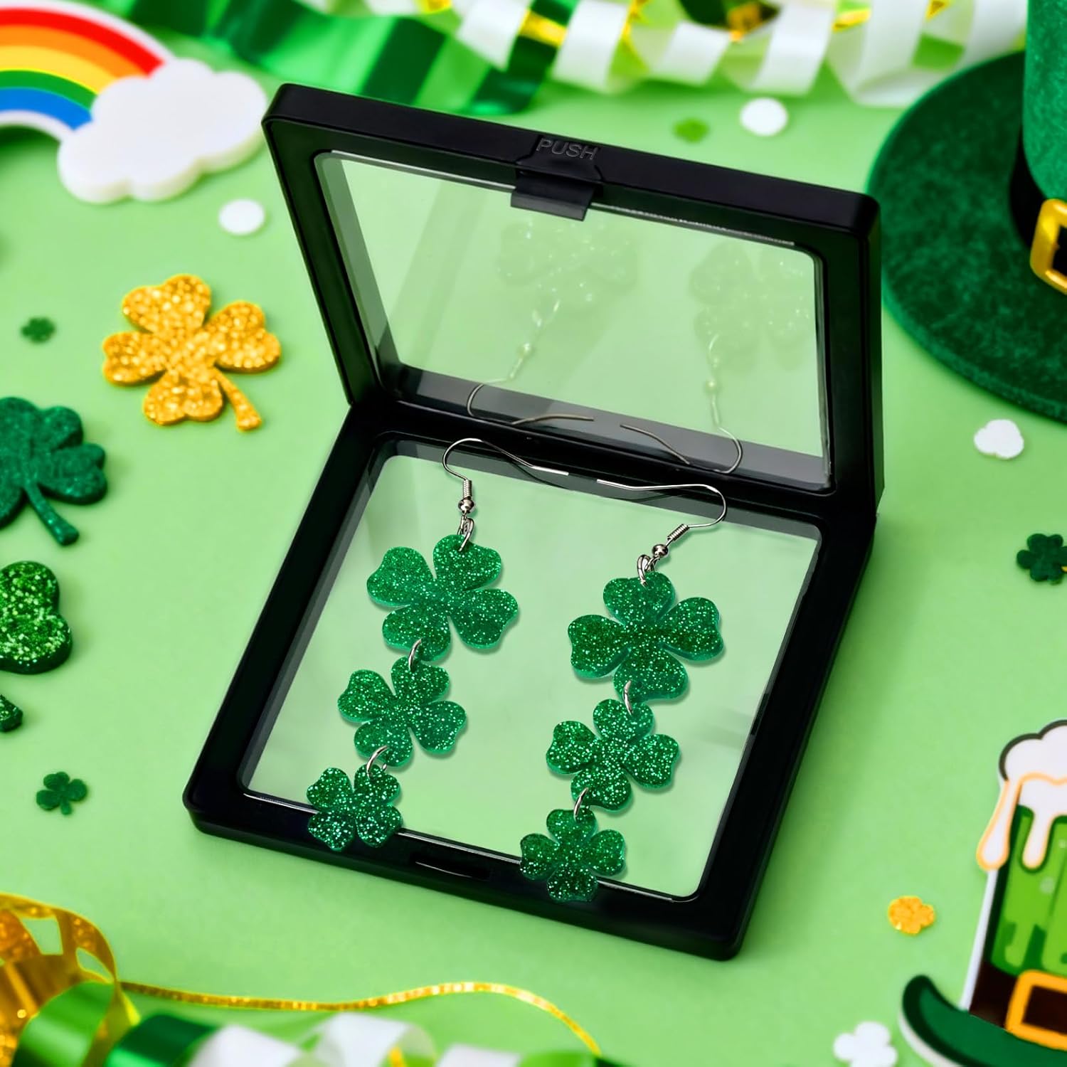 St. Patrick's Day Gift Earrings – Shamrock Dangle Jewelry for Coworker Favor Bags, Lucky Irish Party Exchange