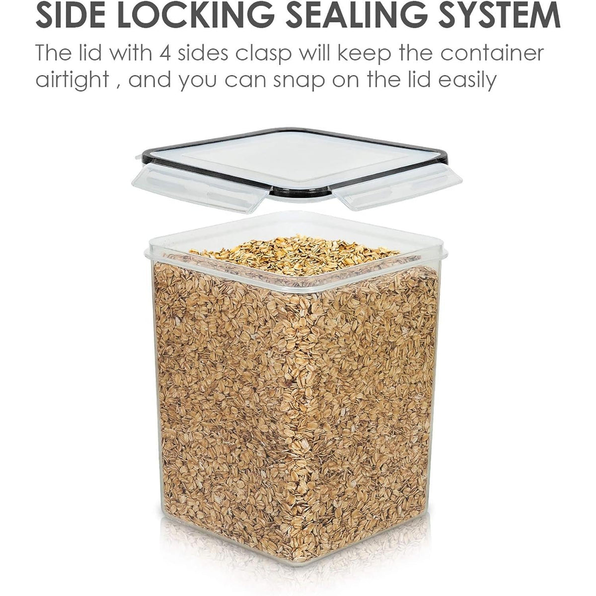 stackable rectangular shape (7.5" x 7.5" x 9.1") for efficient pantry use