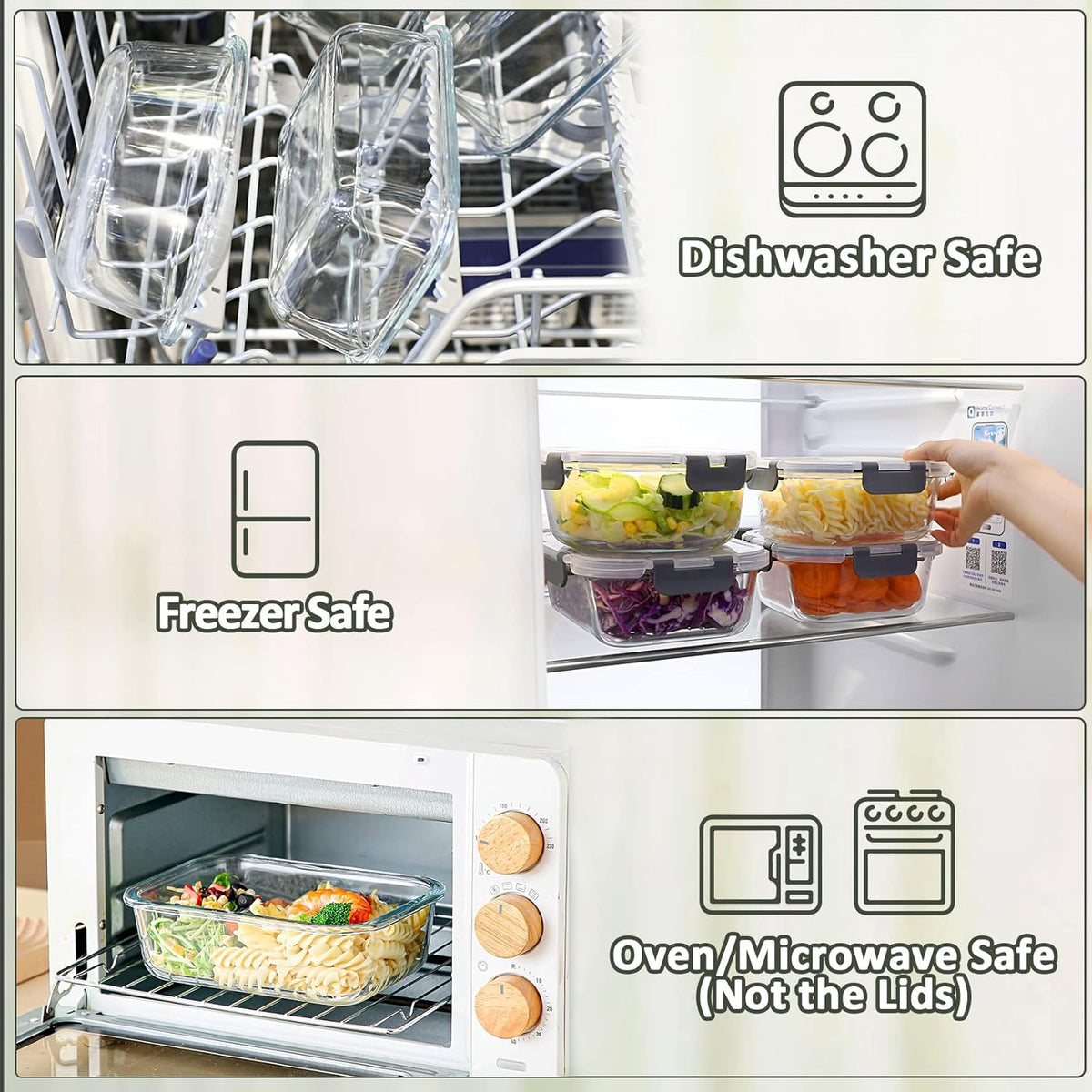 stackable, uniform rectangular form factor for tight cabinet and fridge packing