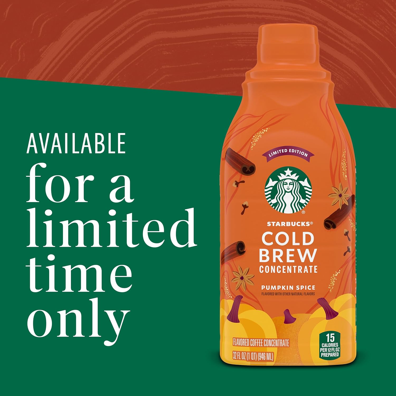 Starbucks Cold Brew Pumpkin Spice Concentrate – Work-from-Home Coffee Ritual, 32 oz Multi-Serve Bottle