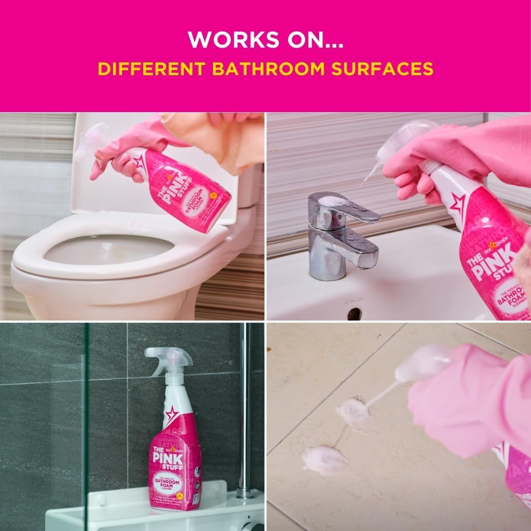 Stardrops Pink Stuff Miracle Foam Bathroom Cleaner 750ml – Neutral-Toned Shower Glass and Tile Soap Scum Remover