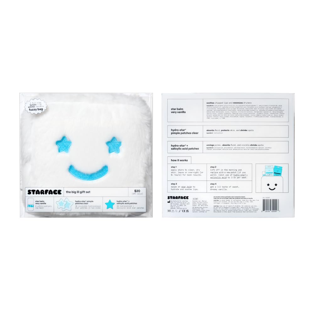 Starface Big Lil White Gift Set - Stress Breakout Recovery for Dorm and Vanity, Star Patches Overnight