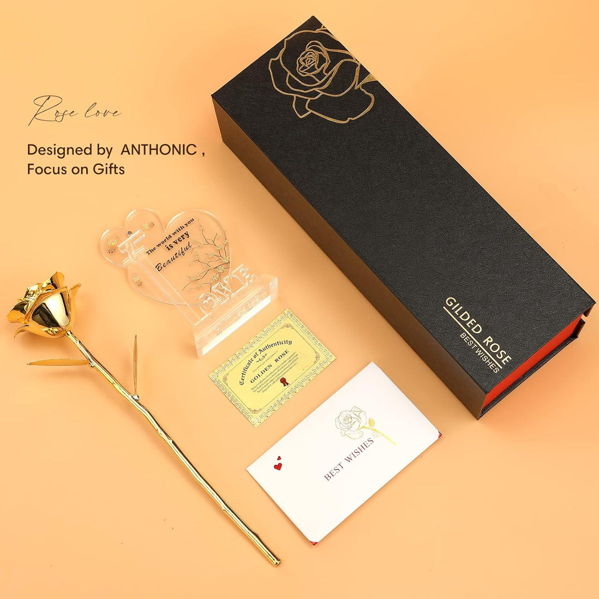 Still Form Forever Rose – Real Bloom with Understated Gold Plating, Intentional Accent for Clutter-Free Spaces