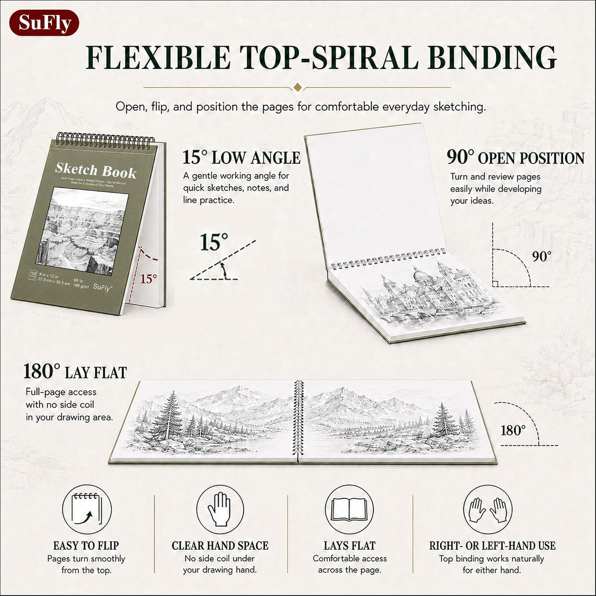 SuFly Acid-Free Sketch Book 9x12, Long-Lasting Paper Pad for Term-Long School Art Projects