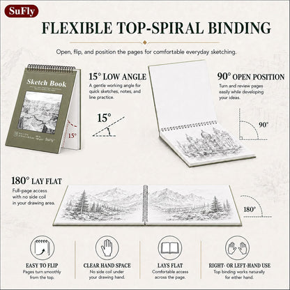 SuFly Acid-Free Sketch Book 9x12, Long-Lasting Paper Pad for Term-Long School Art Projects