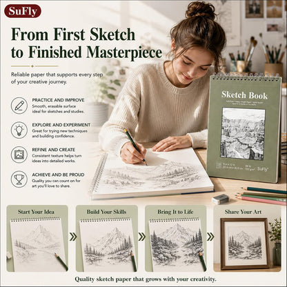 SuFly Acid-Free Sketch Book 9x12, Long-Lasting Paper Pad for Term-Long School Art Projects
