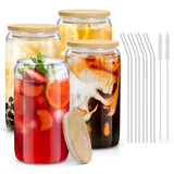 16 oz Clear Glass Tumbler with Bamboo Lid – Intentional Kitchen Counter Drinkware for Less-is-More Home, 4 Pack