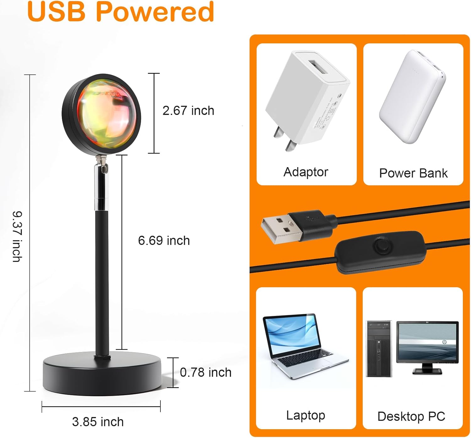 Sunset Lamp Projector – Minimalist Night Light, Neutral Form Factor with Adjustable Projection for Modern Spaces