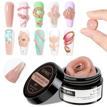 SUPWEE Solid Builder Gel for Nails Nude 3D Nail Art Gel Non-Stick Hand Hard Gel Sculpting Gel for Nail Art 3d Molding Gel Nail Extension Gel Mnicure DIY at Home 14g(0.49fl oz)